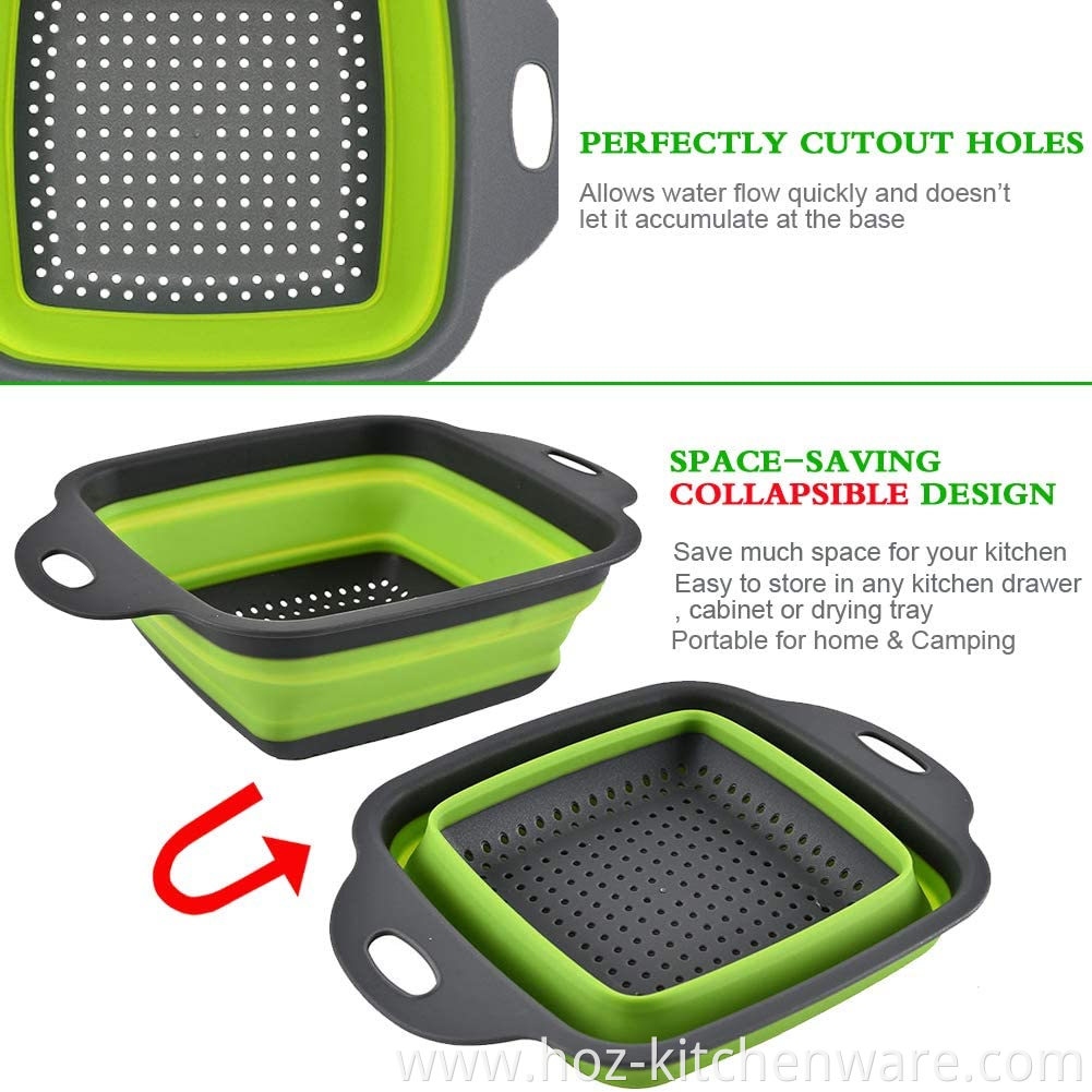 Kitchen Foldable Strainer Collapsible Colander Space-Saver HOZ Folding Silicone Strainers for Draining Pasta Vegetable Fruit